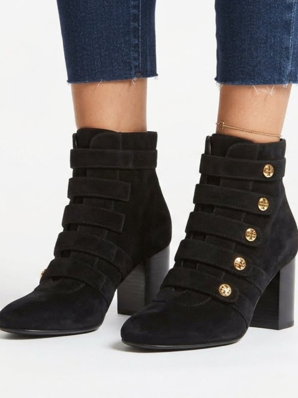 TORY BURCH Marisa Strappy Military Style Suede Ankle Boots Booties 7 1/2